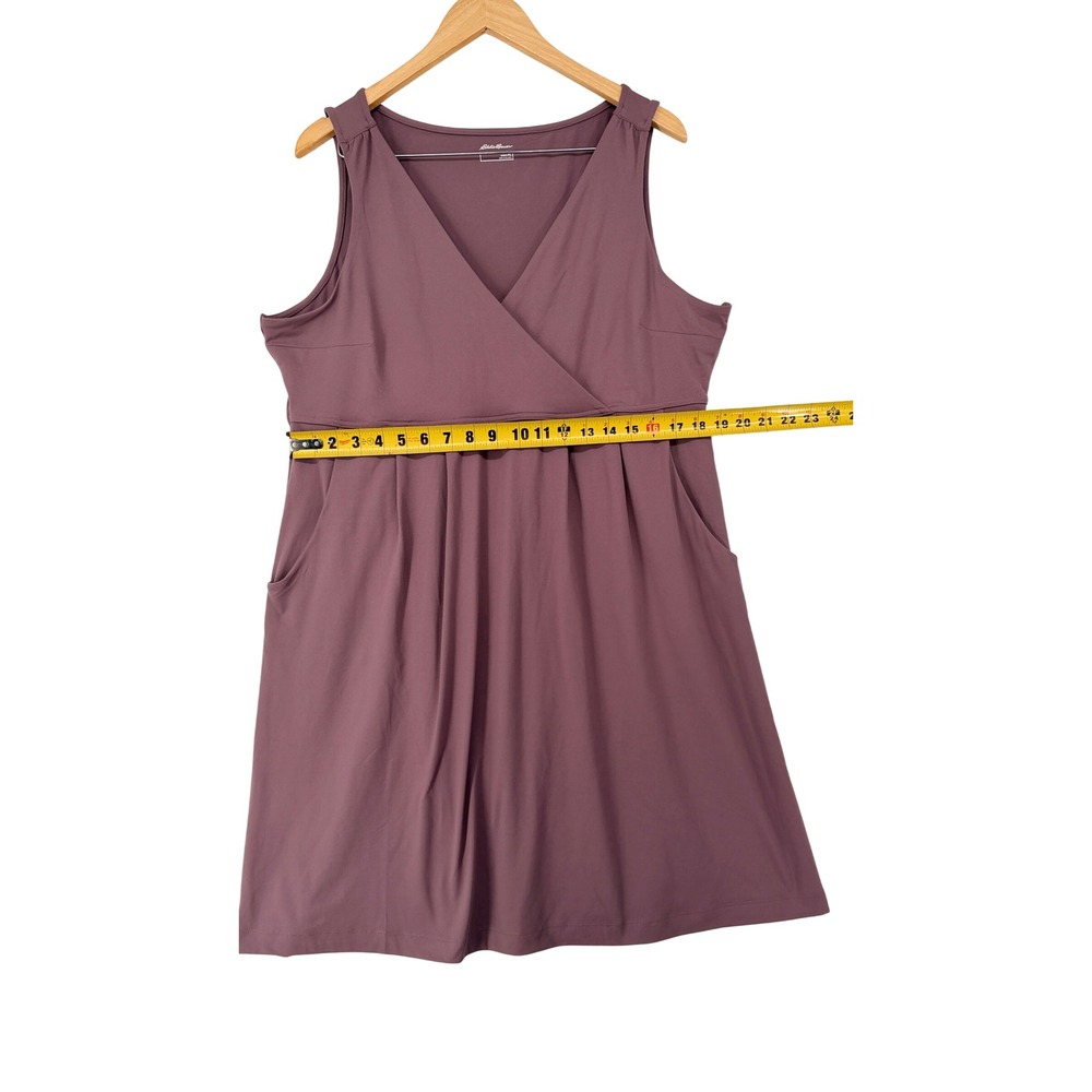 Eddie Bauer Womens XL Plum Purple Sleeveless Faux Wrap Empire Waist Pocket Dress - Picture 6 of 8